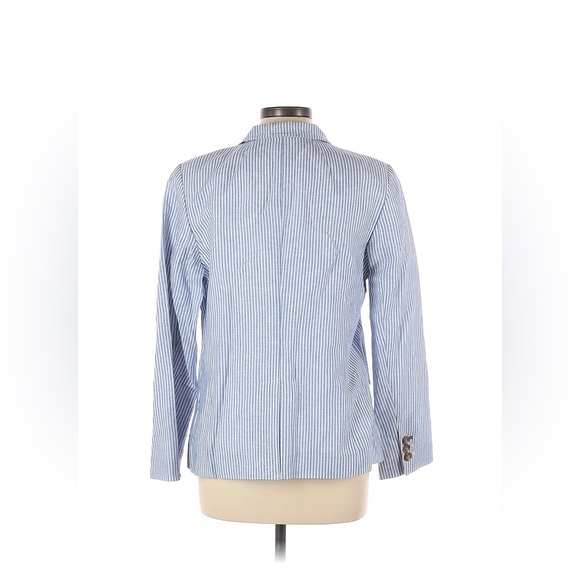 Talbots Seersucker Blue and White Stripe One Button Lined Blazer Sz 10 - Picture 5 of 7